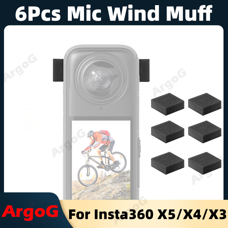 ArgoG 6 ชิ้น Mic Wind Muff สําหรับ Insta360 X5 / X4 / X3 ลมลดเสียงรบกวนฟองน้ํา Insta360 X5 อุปกรณ์เสริม