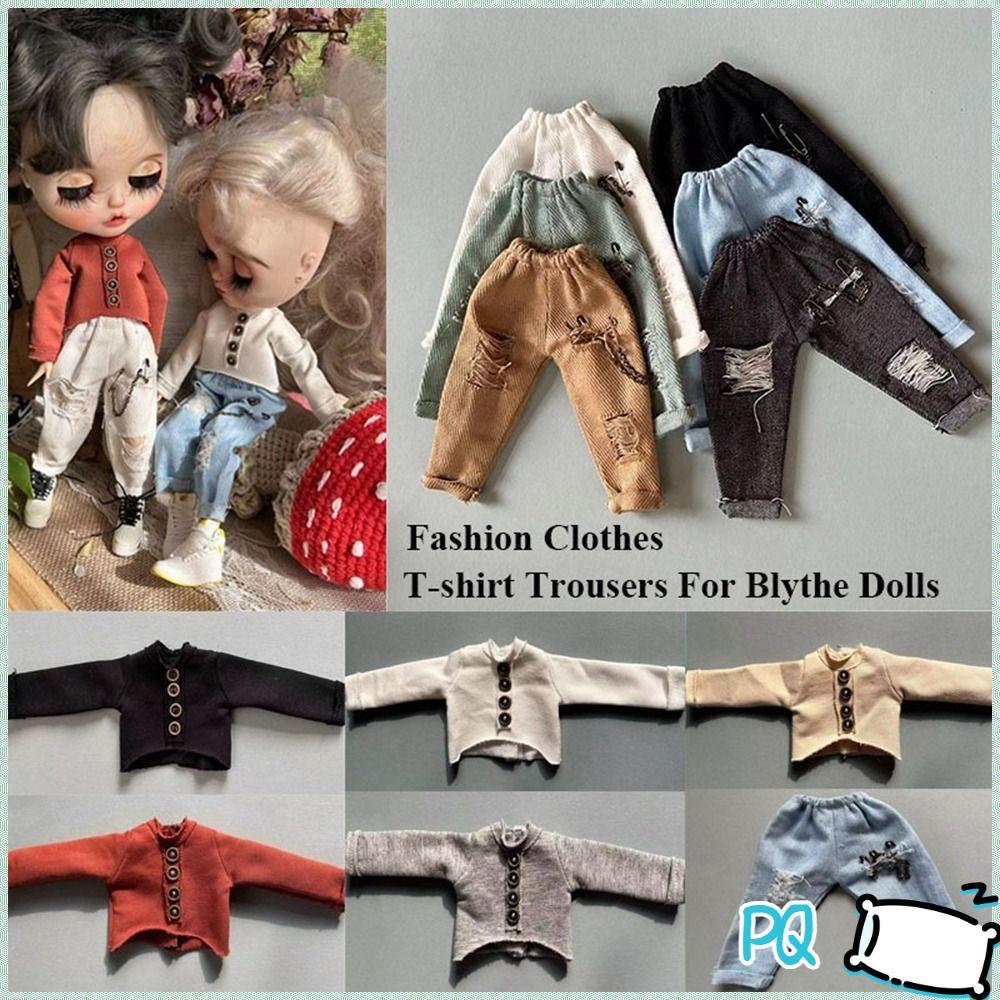 PQ เสื้อยืดกางเกงกางเกง, DIY แฟชั่น Casual Top,คุณภาพสูงน่ารัก Mini Denim กางเกงสําหรับตุ๊กตาบลายธ์ส