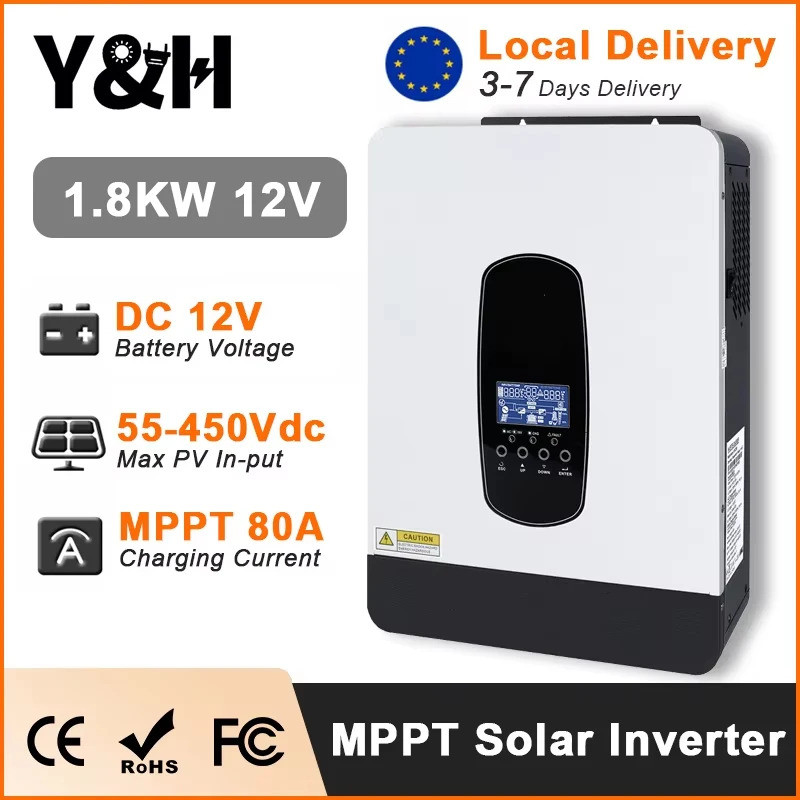 Y & H 1.8KW 3KW อินเวอร์เตอร์พลังงานแสงอาทิตย์ไฮบริด 12V 24V 220V Pure Sine Wave อินเวอร์เตอร์ MPPT 