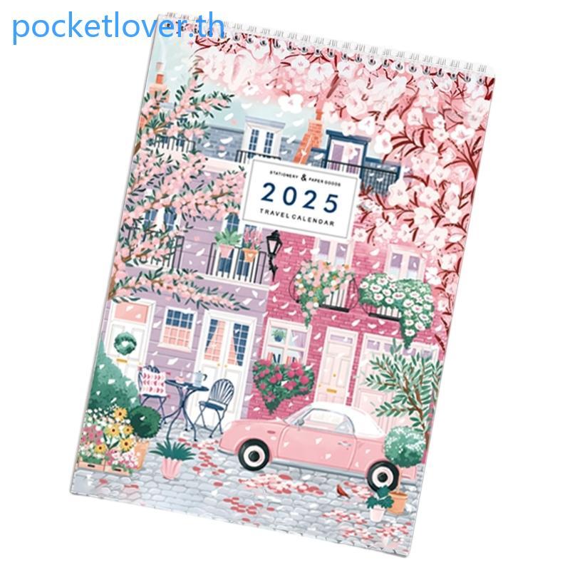 Poc 2025 Travel Checklist Calendar Twin-Coil Binding 2025 ปฏิทินรายเดือน Planner 12 เดือนจากเดือน 20