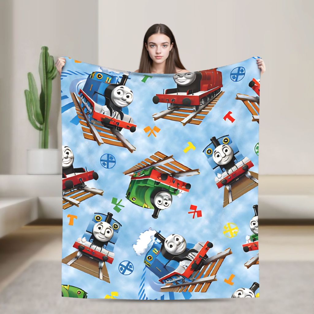 T-Thomas The Train Friends ผ้าห่ม Warm Soft พิมพ์ Plush โยนผ้าห่มสําหรับห้องนั่งเล่นตกแต่ง Flannel ผ้าคลุมเตียงเตียง