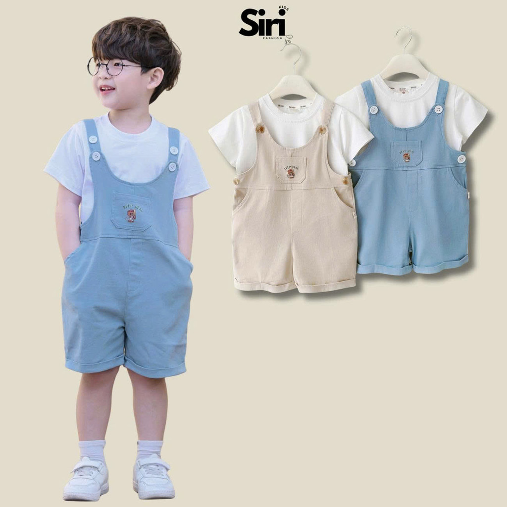 เอี๊ยมขาสั้น ชุดพร้อมเสื้อยืด Baseball Bear สําหรับเด็กชายและเด็กหญิง unisex ไซส์ 1 ถึง 7 ปี SIRI H1