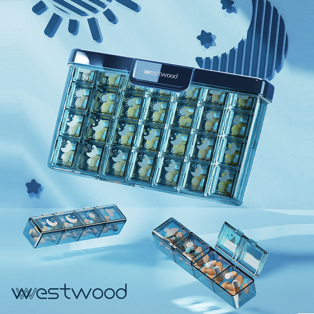 Westwood TP-011 Pill Box Seven Days a Week 21 Pills 28 Pills Morning Noon Night ความจุขนาดใหญ่ปิดผนึ