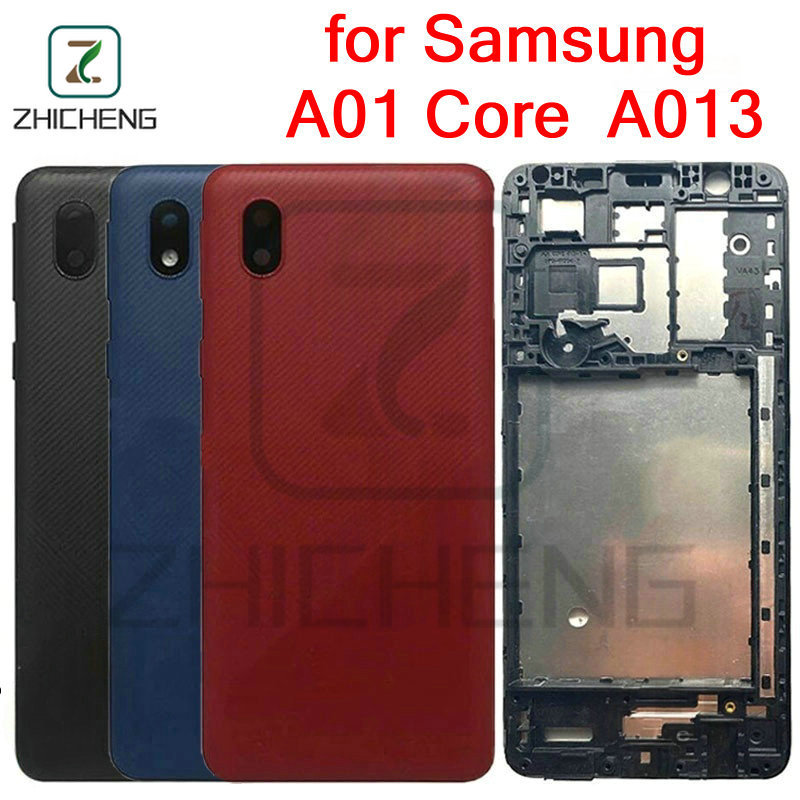 สําหรับ Samsung A01 Core A013 ฝาครอบแบตเตอรี่ด้านหลังพลาสติกพร้อมปุ่มด้านข้าง