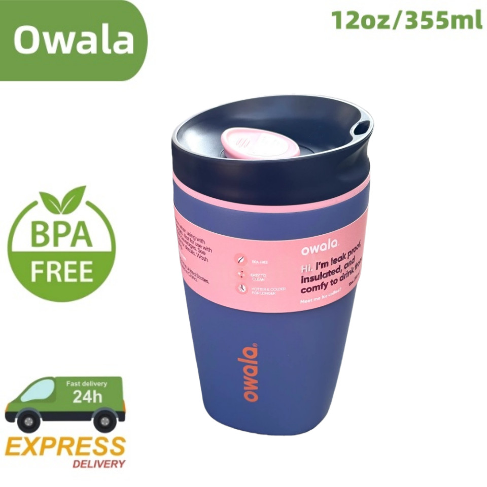 Owala SmoothSip Slider แก้วน้ําที่เป็นมิตรในรถยนต์ - แก้วกาแฟกันรั่วมือเดียวสําหรับ Commuter