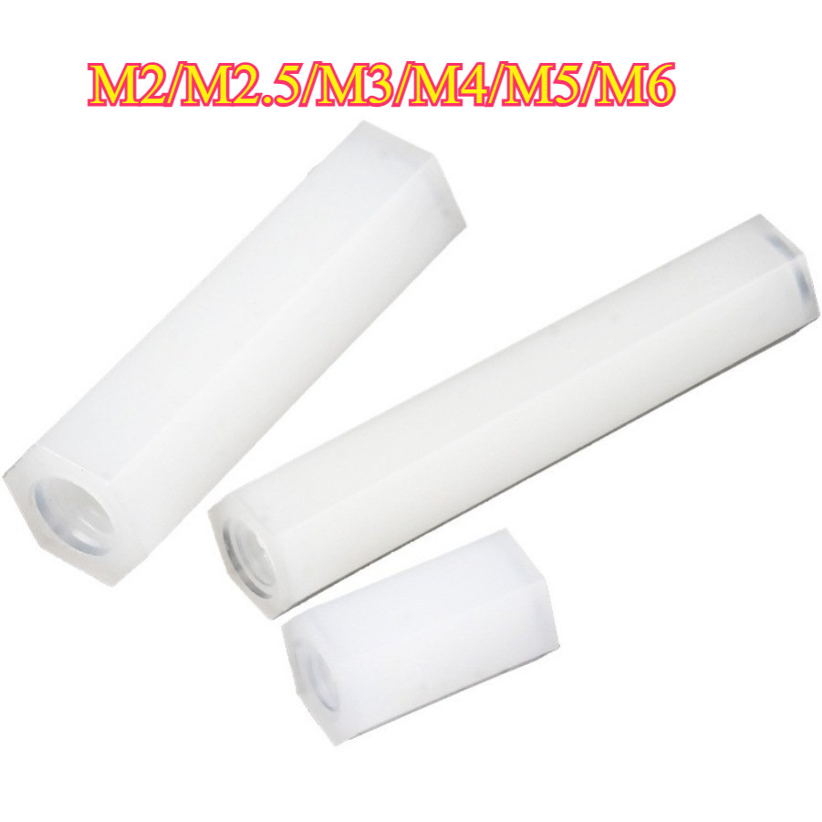 คอลัมน์ไนลอน, หัวแบนหกเหลี่ยมแกนผ่านคู่, คอลัมน์แยก, คอลัมน์รองรับพลาสติกสีขาว, คอลัมน์สเปเซอร์ M2/M