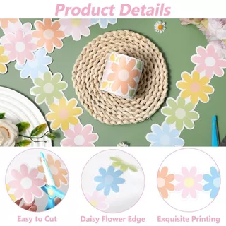 WELLE โปสเตอร์ชายแดนสติกเกอร์, DIY ดอกไม้ขอบหยักกระดาษ,แฟชั่นสีกันน้ําสีดําบอร์ดสติกเกอร์ตกแต่งสําหรับห้องเรียน Bulletin Board Home Party