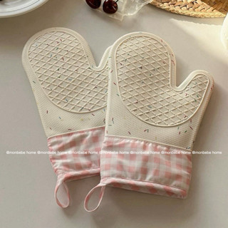 ถุงมือไมโครเวฟ ถุงมือกันความร้อน insลายสก๊อตสีชมพู พร้อมส่ง！…