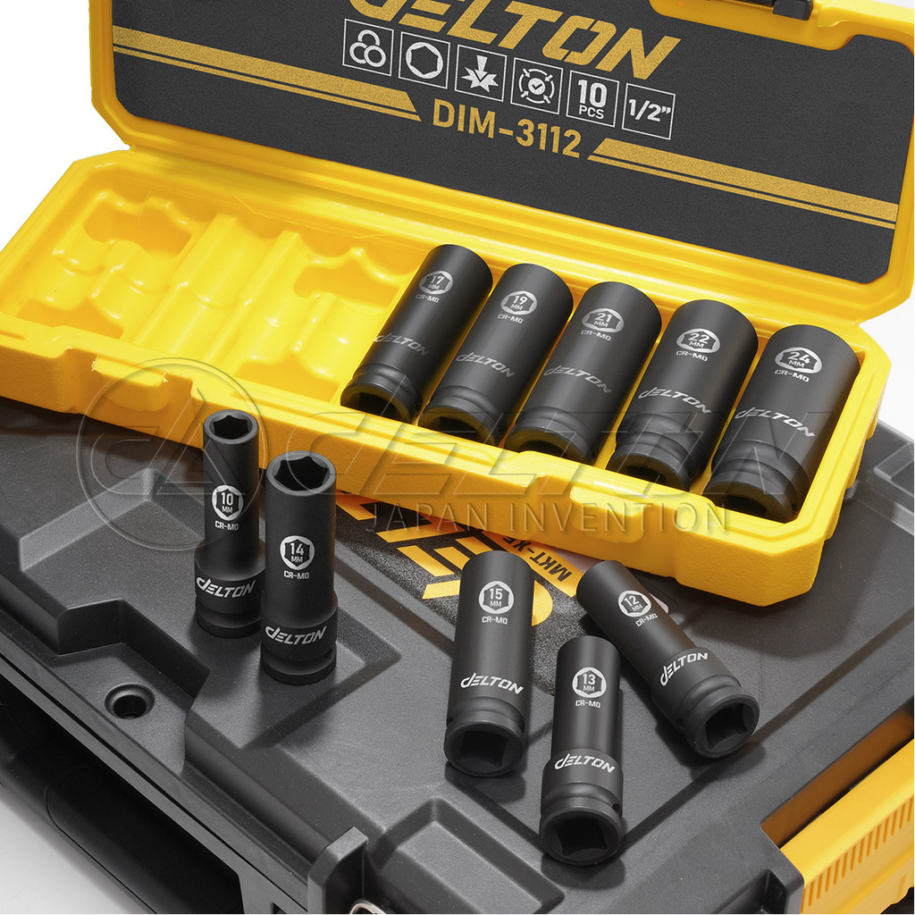 DELTON ชุดลูกบล็อกกระแทกยาว ขนาด 1/2 นิ้ว (4 หุน) จำนวน 10 ชิ้น รุ่น DIM-3112 พร้อมกล่องพลาสติกกันกระแทกอย่างดี ราคา ถูกที่สุด ดีลบีเคเค แกลเลอรีภาพที่ 5