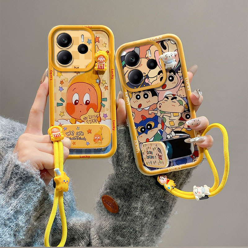 เคส For Redmi หมายเหตุ 14 4G tpu JMZJ หรูหรากระจกขาตั้ง Lanyard เคสโทรศัพท์ A2h