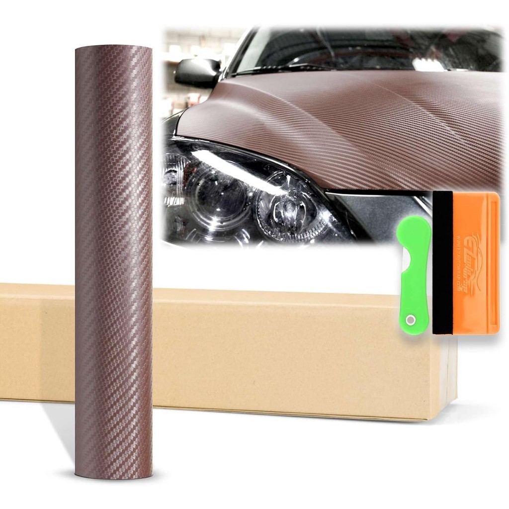 12 "x60" (1FTx5FT) 3D คาร์บอนไฟเบอร์ Textured Brown Matte แบนไวนิล Wrap Auto Car สติกเกอร์ Decal แผ่