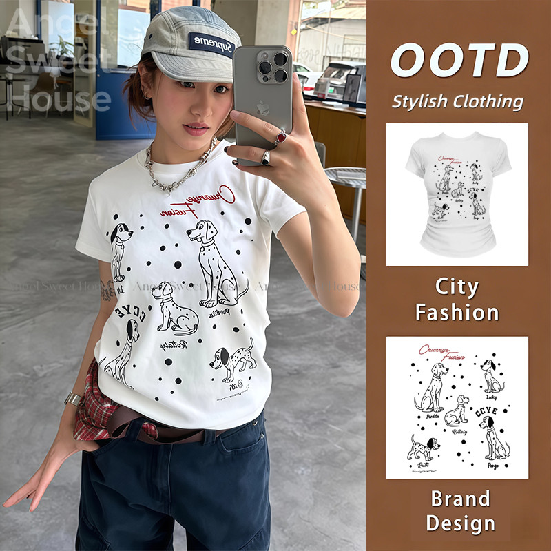 (จัดส่งตลอด 24 ชั่วโมง）Angle Official  เสื้อเกาหลี ผู้หญิง   พิมพ์ลาย ผ้า โคตรนุ่ม เสื้อ  rเสื้อทรงซ้อ เสื้อคอกลม