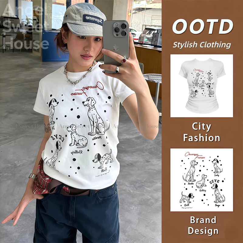 「งานเกรดพรีเมียม งานเกรด A」by Tee เสื้อเข้ารูป แขนสั้น Y2K สไตล์เกาหลี ใส่เที่ยว L69