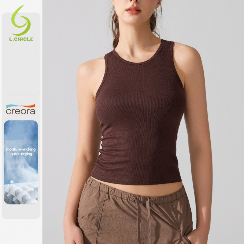 L.CIRCLE Yoga Bra สปอร์ตบราซี่โครงแขนกุดคอปกกลม