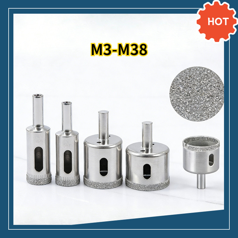 พร้อมส่ง โฮลซอเจาะกระจกและกระเบื้อง (Diamond Hole Saw) เคลือบผงเพชรหนาพิเศษ เจาะคม รูสวย ไม่ทำให้ขอบแตก ชุบกันสนิม ทนทาน ใช้งานได้ยาวนาน / Premium Glass Drill Bits  M3-M38 DX-TH-03