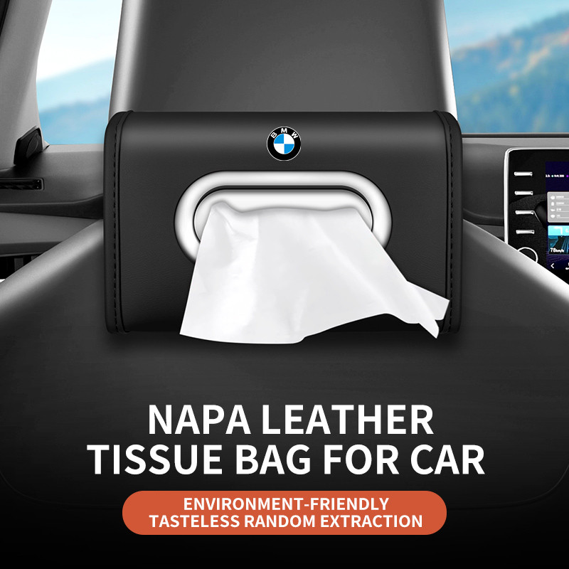 Napa หนังรถกระดาษทิชชูกระเป๋าสําหรับ BMW ภายในรถที่นั่งที่เท้าแขนที่นั่งด้านหลังกล่องเก็บกระดาษทิชชู