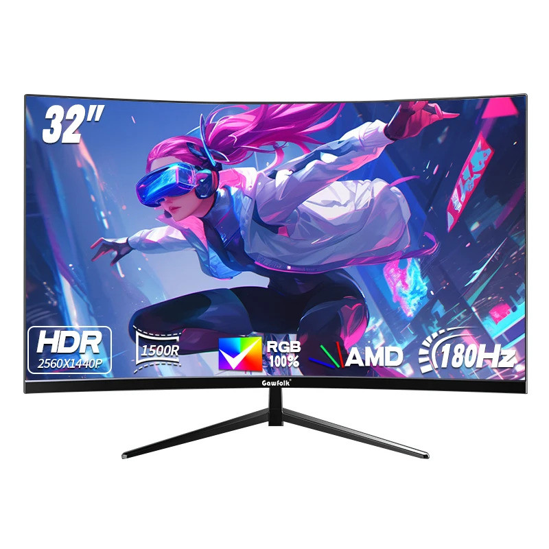 Gawfolk Curved Monitor 32 Zol 180hz, 1500r Gaming Pc Bildschirm Qhd (2560 X 1440p), Rahmenloses Comp