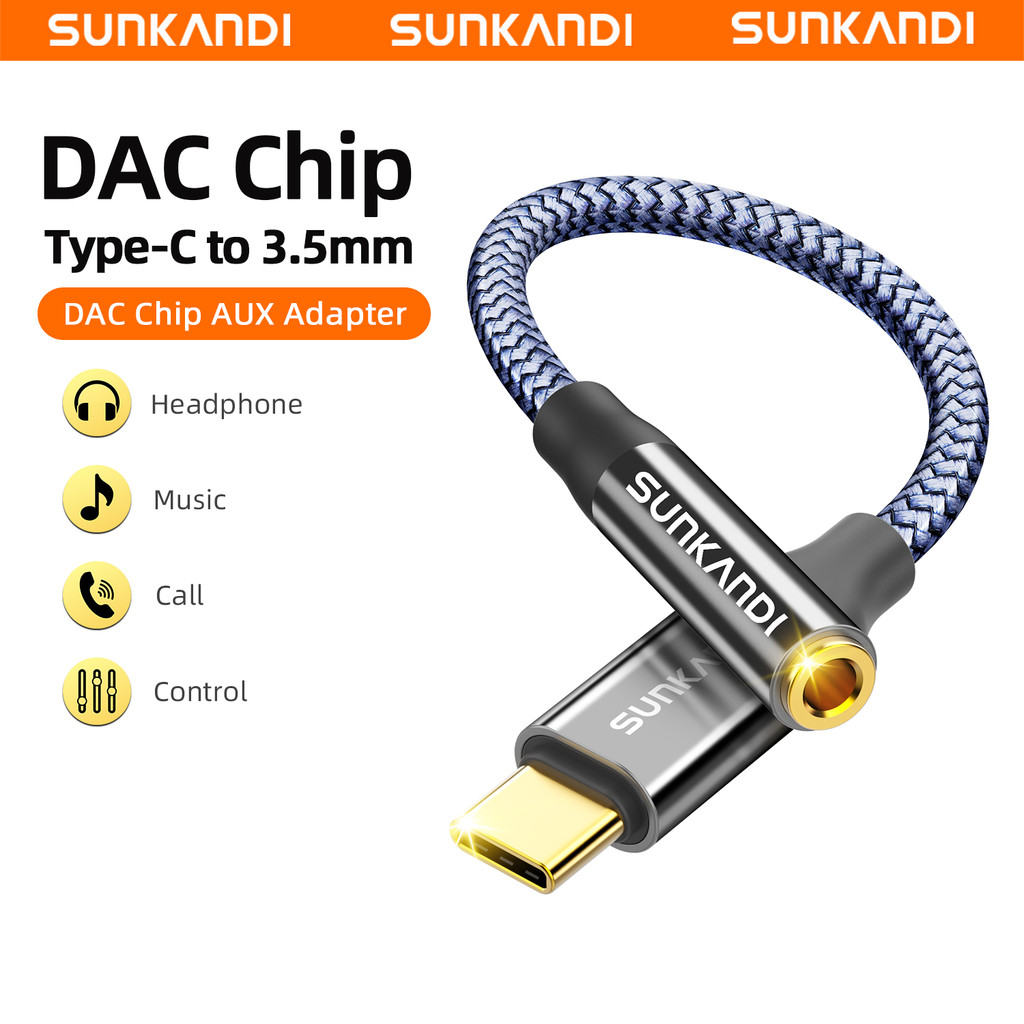 SUNKANDI AUX Type C ถึง 3.5 มม./L ถึง 3.5 มม.สายหูฟังอะแดปเตอร์เสียงพกพาชิป DAC สําหรับโทรศัพท์แล็ปท็อป ipad