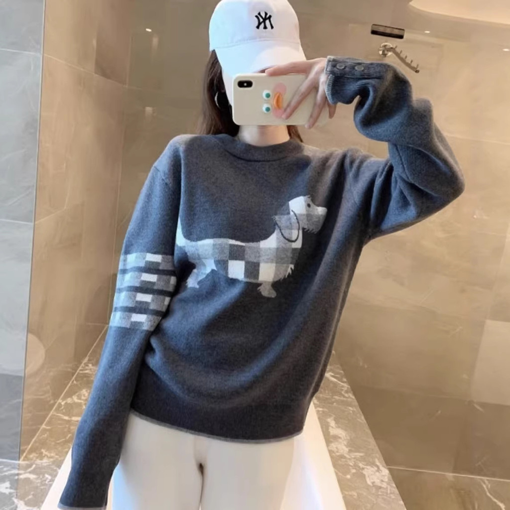 PDNY thombrowne New Classic Four-Stripe Puppy Casual Ribbon Fashion Long-Sleeve Women's Round Neck S