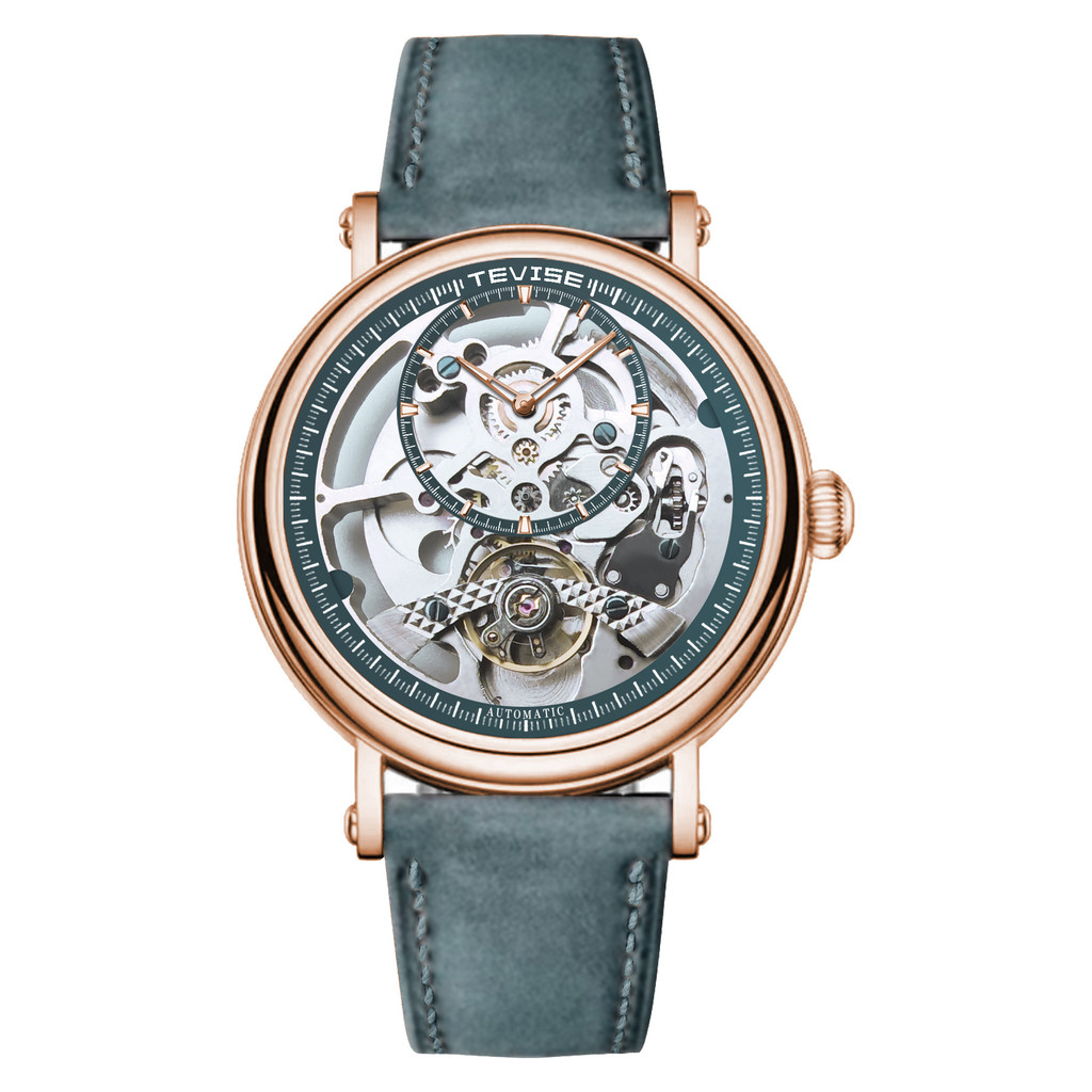 TEVISE Mens Luxury Swiss Watch การเคลื่อนไหวอัตโนมัติ Tourbillon Water Proof Luminous Moonphase Mech