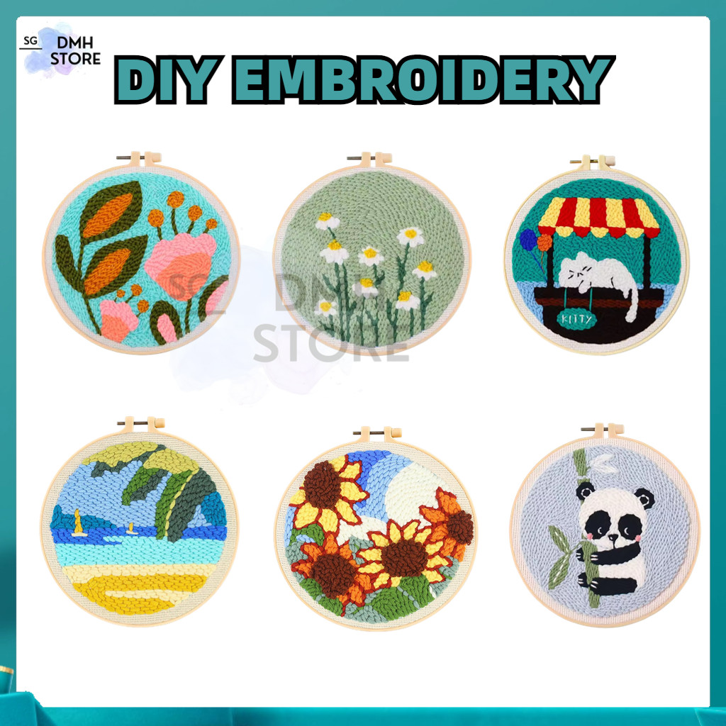 SG DIY Punch Needle ชุดเย็บปักถักร้อย Scenic Punch เข็มหัตถกรรมชุดสําหรับผู้ใหญ่และวัยรุ่นเริ่มต้น P