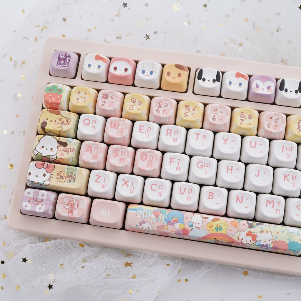 Sanrio Family Keycaps MOA โปรไฟล์ 130 คีย์ PBT Dye Sublimation Wooting Aula F75 RK100 น่ารัก Keycap 