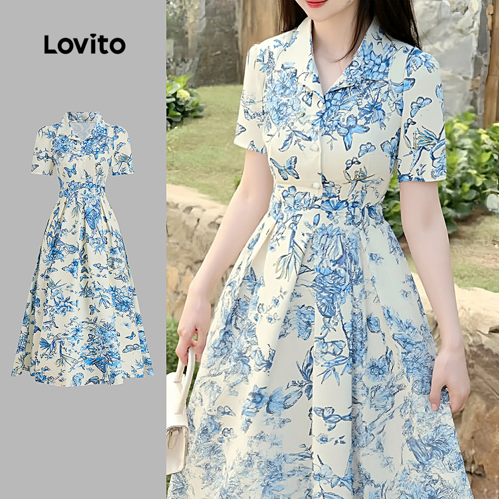 Lovito เดรสสวยหรูสำหรับใส่ไปทำงาน พักผ่อน ทุกวัน ไปโรงเรียน วันหยุด ออกเดท เดินทาง มีซิปและจีบ เดรสฤ
