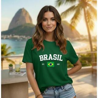 Blusa Feminina Brasil Camiseta Copa Do Mundo Camisa T-shirt 100% Algodão