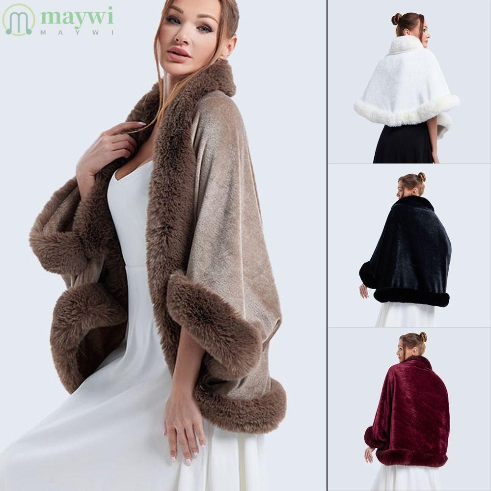 MAYWI Cape faux fur, Winter Coat Cape with Cozy Design, Fashionable Thicken Cardigan Cape
