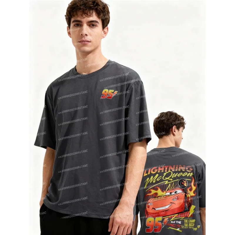 เสื้อยืดผู้ชายลายรถแข่ง Y2K Lightning McQueen, เสื้อยืดแขนสั้นสำหรับเด็ก, เสื้อยืดผ้าฝ้ายผู้หญิง Y2K