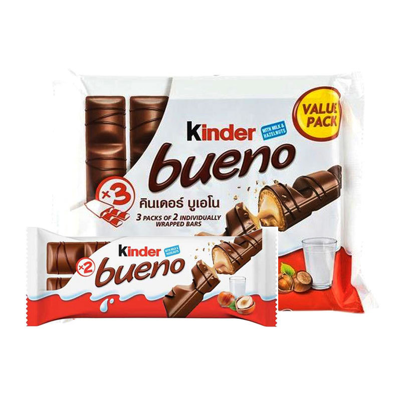 คินเดอร์ บูเอโน เวเฟอร์เคลือบช็อกโกแลต สอดไส้ครีม 129 ก. (KINDER BUENO Chocolate 129 g)