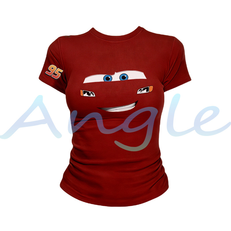 (จัดส่งตลอด 24 ชั่วโมง）Angle Official เสื้อยืดลำลองผู้หญิง พิมพ์ลายหน้ายิ้มสุดน่ารักสไตล์สาวอเมริกัน ทรงเข้ารูป  T01