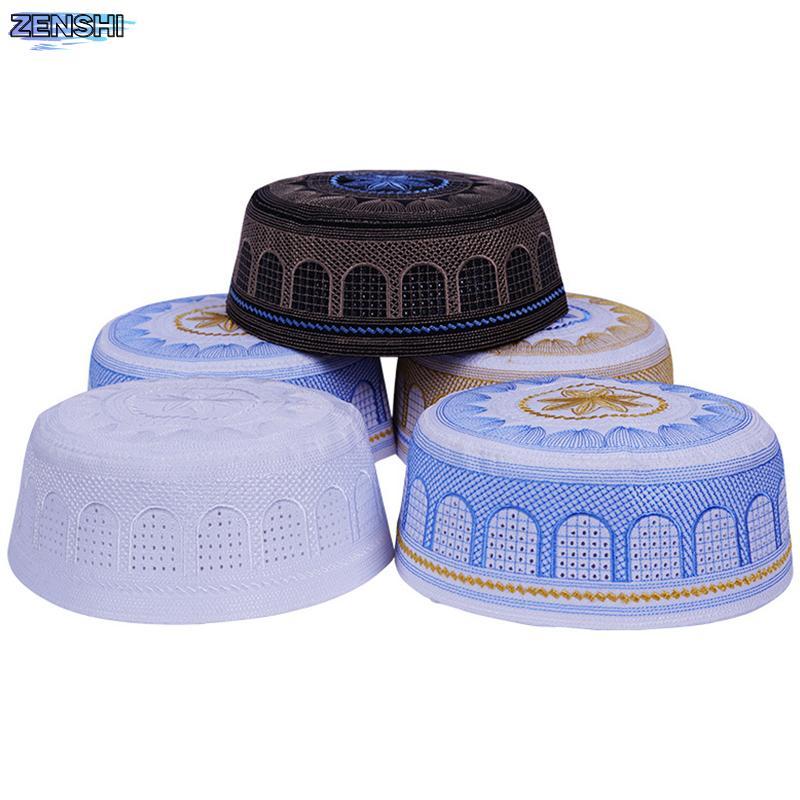 Zenshiaa ใหม่มุสลิมผู้ชายหมวกสวดมนต์หมวกผ้าฝ้ายเย็บปักถักร้อย Leisure Saudi Arabia อิสลามหมวกหมวกผู้ชาย Headscarf Topkippot Turban หมวกซาอุดี