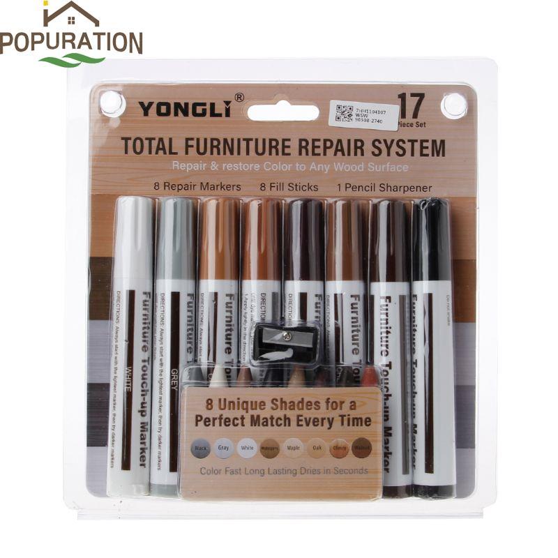 POP 17 ชิ้น Stain Touch-Up Restore Marker Wax Sticks พร้อม Sharpener Floor Scratch Repair Marker สํา