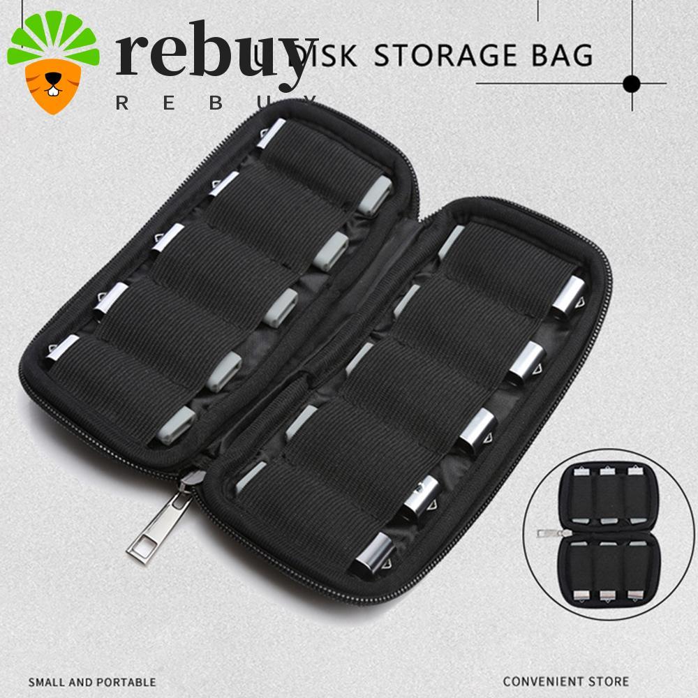 REBUY แฟลชไดรฟ์ Organizer สีดํามัลติฟังก์ชั่นกันฝุ่นกันกระแทกพร้อมซิป Neoprene U Disk กระเป๋า