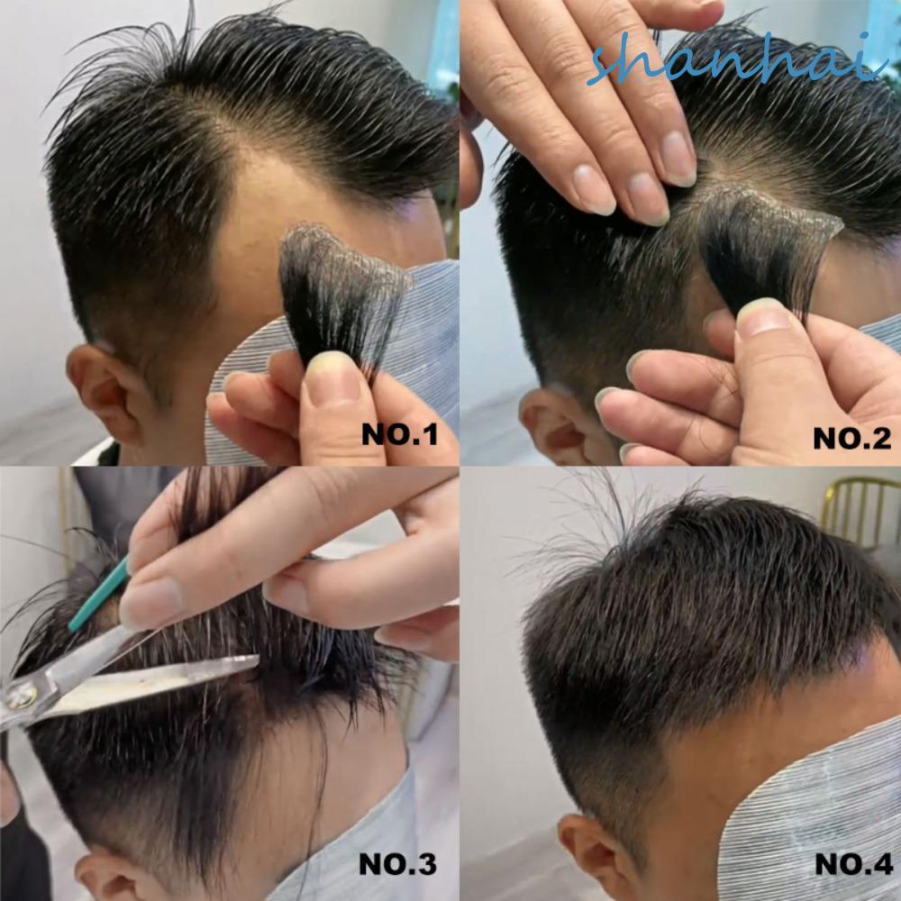 SHANHAI แผ่นแปะหน้าผาก, แฮร์พีชผมมนุษย์ 100% ที่มองไม่เห็นไม่มีรอยต่อ, ผมเส้นรูปตัว M Natural Sideburns Toupee ผิวบางพิเศษ PU Hairline Sideburn Patch ผู้ชาย