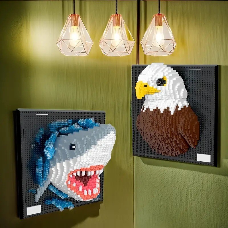 3D Animal Series Building Blocks Shark Chameleon Lion Animal Wall Painting Miniature Building Blocks