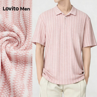 Lovito เสื้อโปโลลำลองผู้ชายแบบมีกระดุม สีชมพู สำหรับฤดูใบไม้…