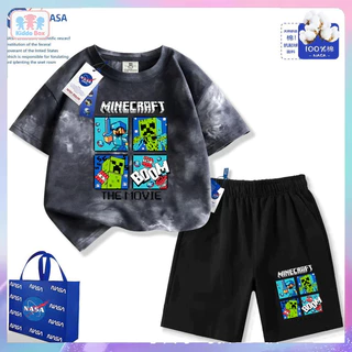 Kiddo Box สุดหล่อ กางเกงขาสั้นแขนสั้นฤดูร้อนตัวใหม่สำหรับเด็กชายและเด็กหญิงทั้งขนาดกลางและใหญ่