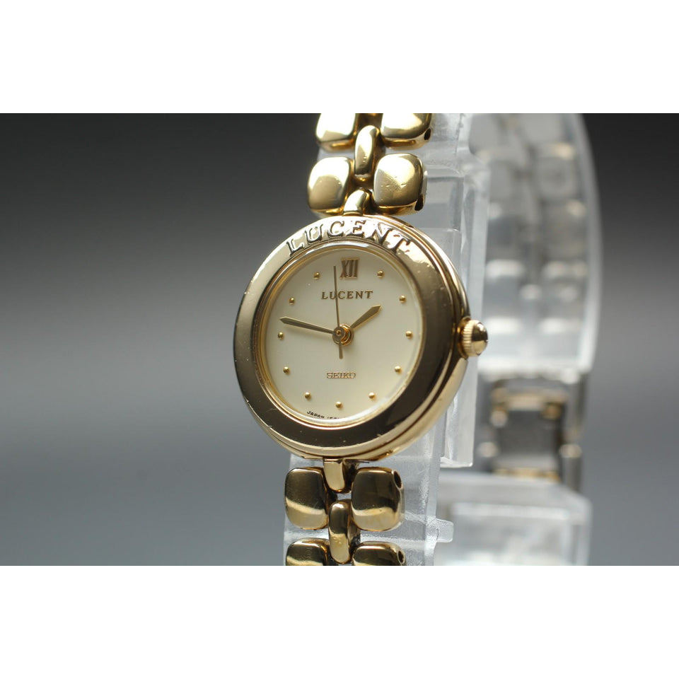 Vintage 1991 [near mint] seiko lucent 1f21-0e40 gold roman 21mm qz ladies watch