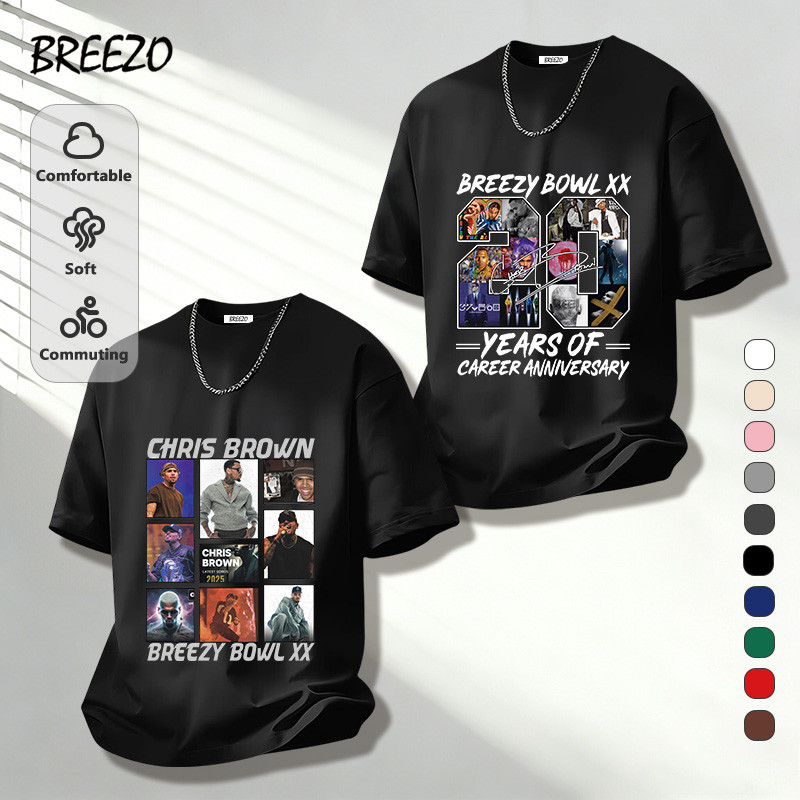 เสื้อยืดผู้ชาย หลวมและสะดวกสบาย คอกลม แฟชั่น พิมพ์อินเทรนด์ที่เรียบง่าย Chris brown ไม่ร้อน มี 10 สี (พร้อมส่ง)