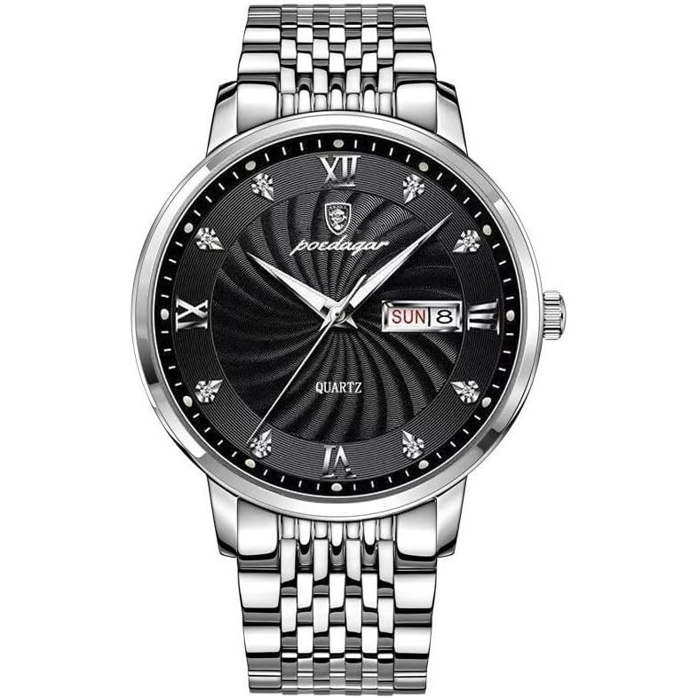 นาฬิกาผู้ชายหรูหราสแตนเลส 30 M กันน้ํา Luminous Auto Date-Week นาฬิกาข้อมือแฟชั่นควอตซ์สําหรับผู้ชาย