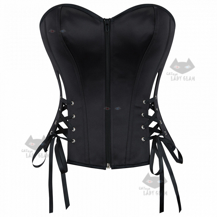 CATeye03217 LadyGlam Gorgeous Elegant Corset, PU Leather Corset, ซิปหน้า & Back Lacing with Boning