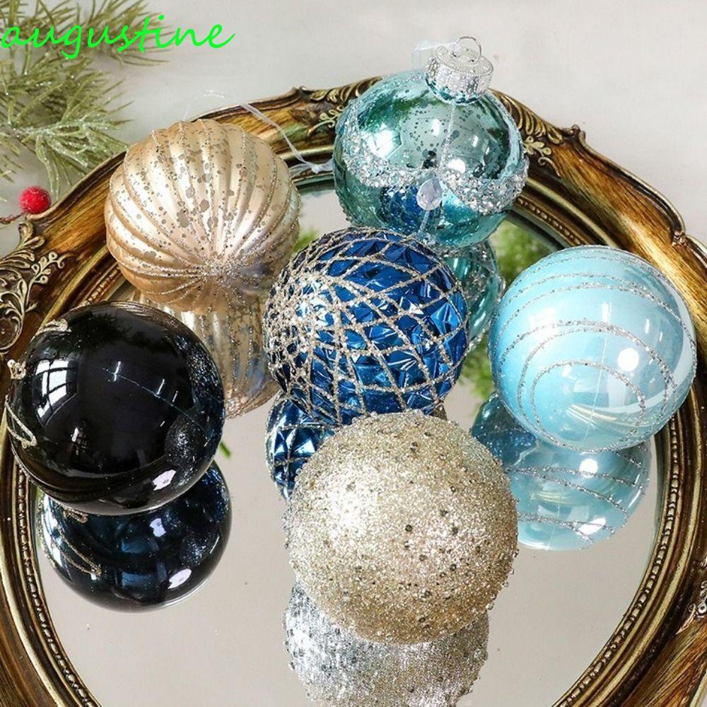 AUGUSTINE ลูกบอลคริสต์มาส 9 ชิ้น, จี้แขวนคริสต์มาสกันกระแทกรูปไม่สม่ําเสมอ, เทศกาลตกแต่งพลาสติก 8 ซม