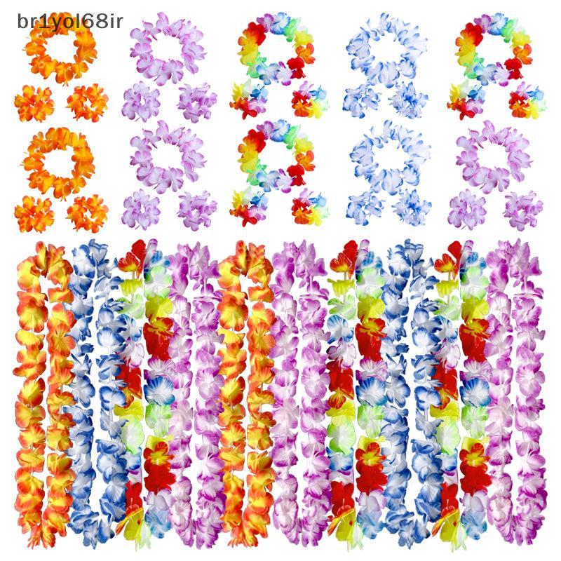 Br1yol68ir 4ชิ้นฮาวายดอกไม้ประดิษฐ์ Leis สร้อยคอแถบคาดศีรษะสำหรับปาร์ตี้ชายหาด