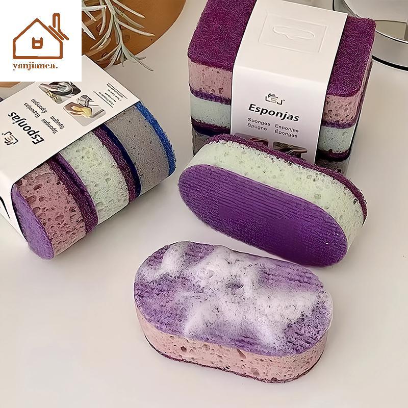 YANCA Thiened High-Density เครื่องขัดฟองน้ําสีสันสดใส - แปรงล้างจานกันน้ํามันสองด้าน, แผ่นทําความสะอาดห้องครัวที่ทนทาน TH