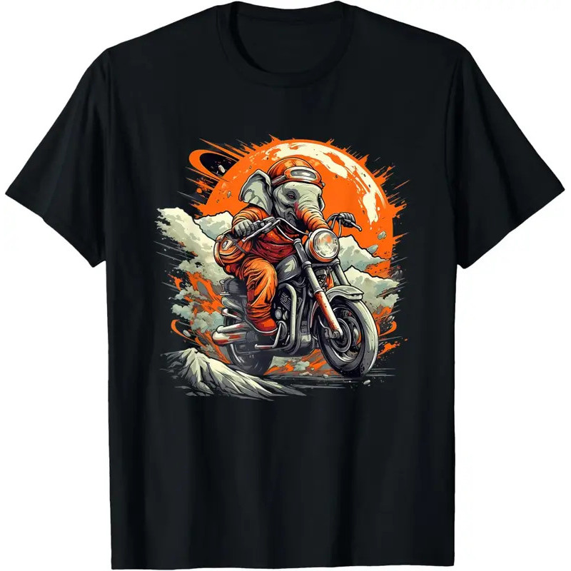The latest t-shirt - Biker Elephant Riding Motorcycle T-Shirt