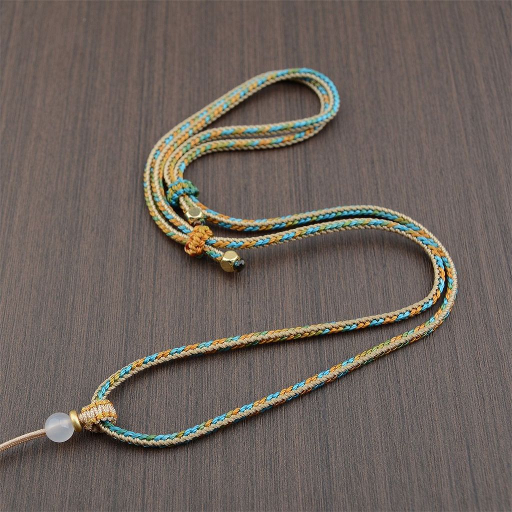 ส่วนย้อม รุ่ยอี๋ เชือกสร้อยคอทอมือเชือก เฮเทียน หยกจี้เชือกเส้นเล็กจี้หยกทองห้อยคอด้วยเชือก 8RMD