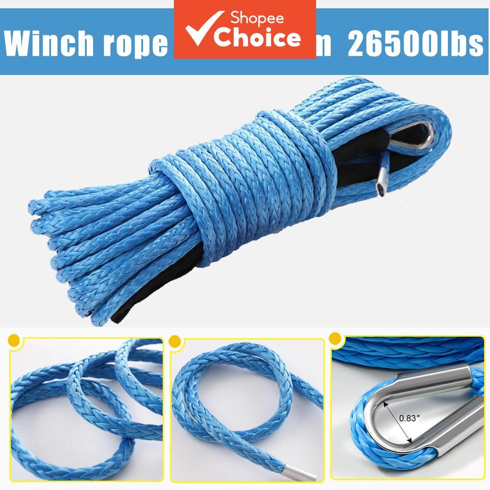 เชือก Winch สังเคราะห์ 9 มม. 26500lbs สาย Heavy Duty สําหรับ Jeep รถบรรทุก Recovery 26M