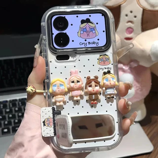 เคส TPU สําหรับเด็ก 3D ร้องไห้ | กันฝุ่นกันกระแทกพร้อมขาตั้งกระจกสําหรับ ไอโฟน 17 16 15 14 13 12 11 มือโปร โปรแม็กซ์ | เคสโทรศัพท์น่ารักความงามสําหรับเด็กผู้หญิง